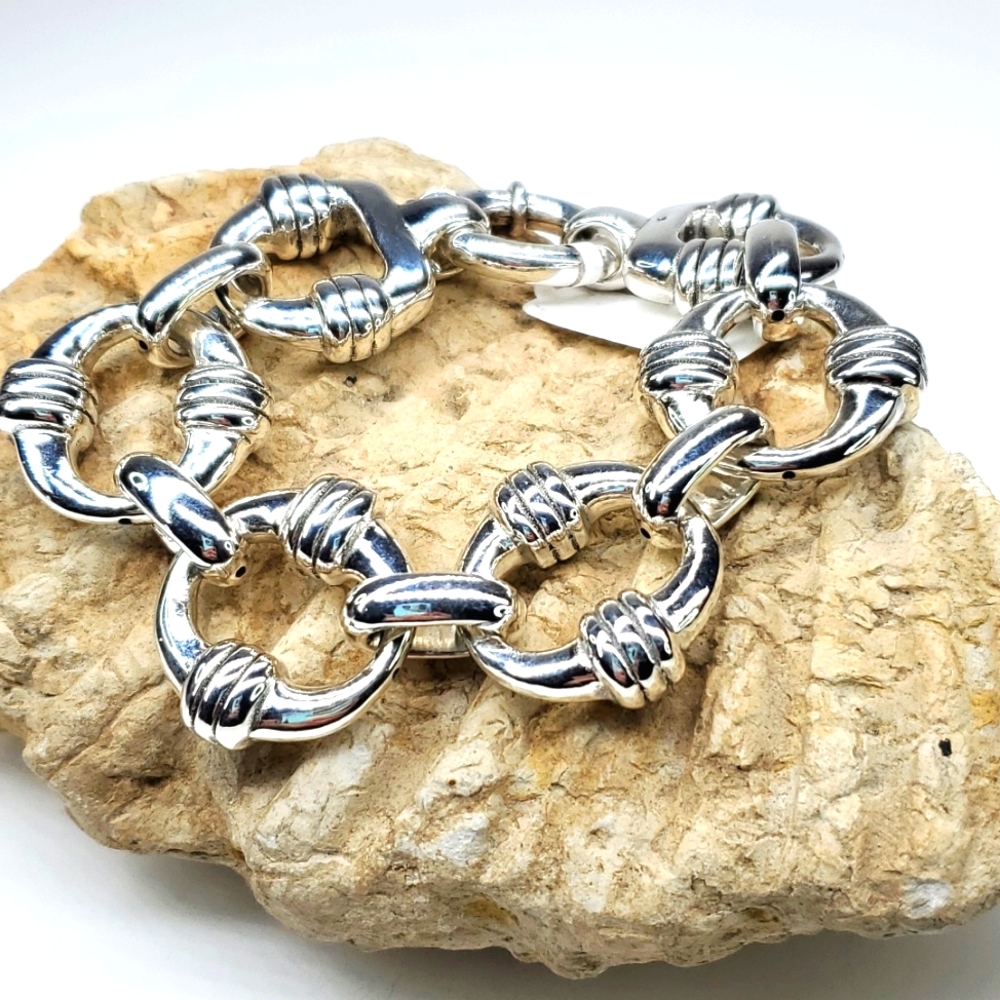 Sterling Silver Chunky Link Bracelet Statement Toggle Clasp NWT